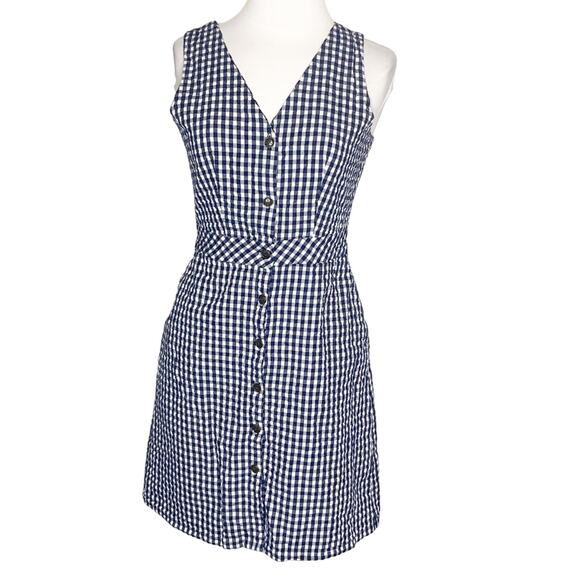 J. Crew button front gingham plaid dress blue white sz 2 - Picture 4 of 8